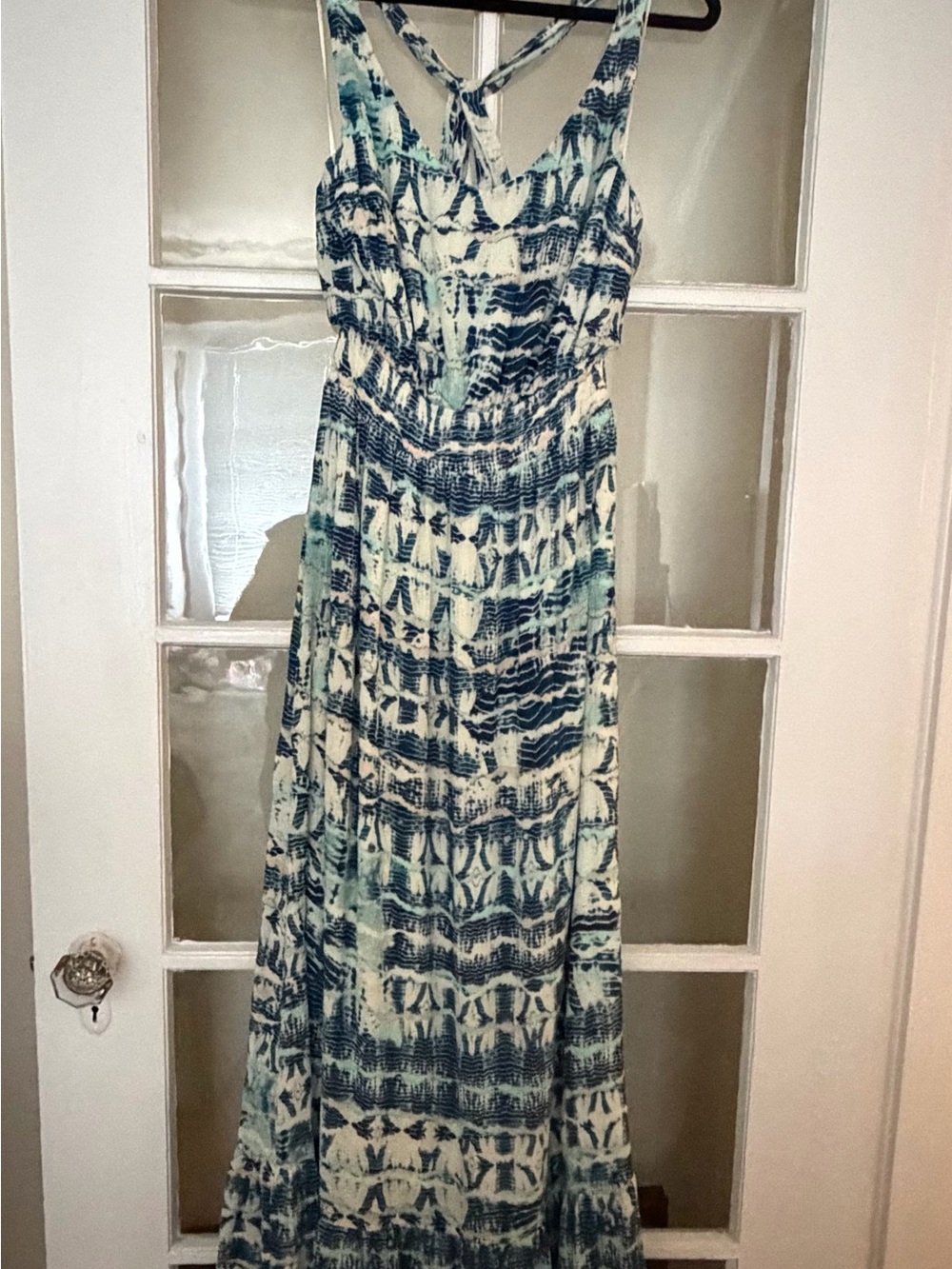 Nicole Miller Blue and Cream Tie-Dye Maxi Dress